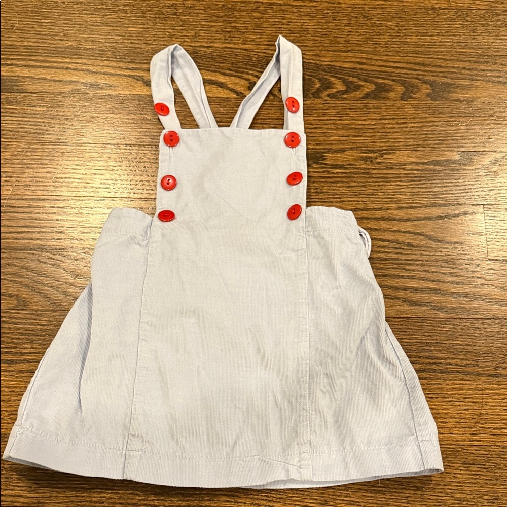 Bella Bliss Light Blue Corduroy Pinafore Dress with Red Buttons 18-24 Months